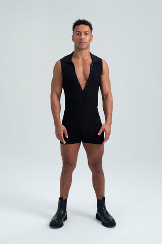 Load image into Gallery viewer, Knitted Ribbed Romper - Black