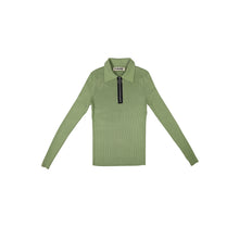 Load image into Gallery viewer, Long Sleeve Knitted Polo with Exposed Zipper - Olive
