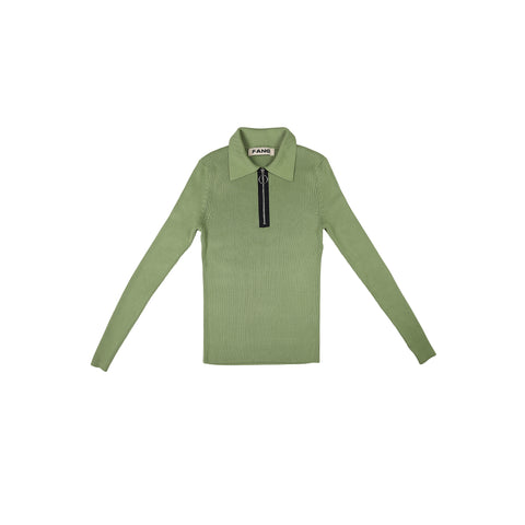 Load image into Gallery viewer, Long Sleeve Knitted Polo with Exposed Zipper - Olive