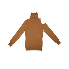 Load image into Gallery viewer, Cashmere Shoulder Cut-Out Turtleneck Sweater - Brown
