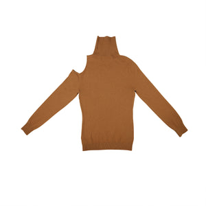 Cashmere Shoulder Cut-Out Turtleneck Sweater - Brown
