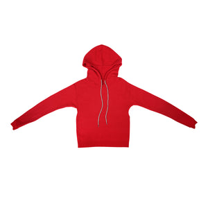 Wool Cropped Hoodie with Rhinestone Drawstring - Red