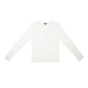 Essential Waffle Long Sleeve Henley Shirt - White