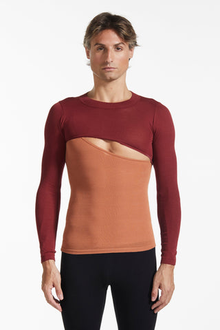 Load image into Gallery viewer, Asymmetrical Layer Cut-Out Top -Burgundy/Tangerine