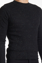 Load image into Gallery viewer, Multi-Color Donegal Ribbed Crewneck Sweater - Black
