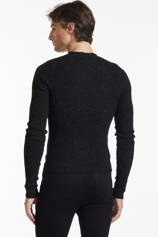 Load image into Gallery viewer, Multi-Color Donegal Ribbed Crewneck Sweater - Black