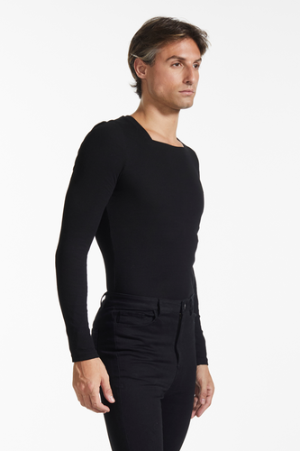 Essential Square Neck Ribbed Long Sleeve - Black