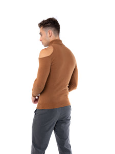 Cashmere Shoulder Cut-Out Turtleneck Sweater - Brown