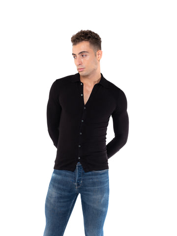 Load image into Gallery viewer, Knitted Dress Shirt - Black