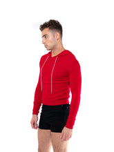 Load image into Gallery viewer, Wool Cropped Hoodie with Rhinestone Drawstring - Red
