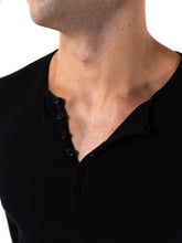 Load image into Gallery viewer, Essential Waffle Long Sleeve Henley Shirt - Black
