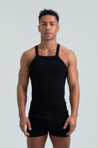 Load image into Gallery viewer, Essential Asymmetrical Strap Ribbed Tank - Black